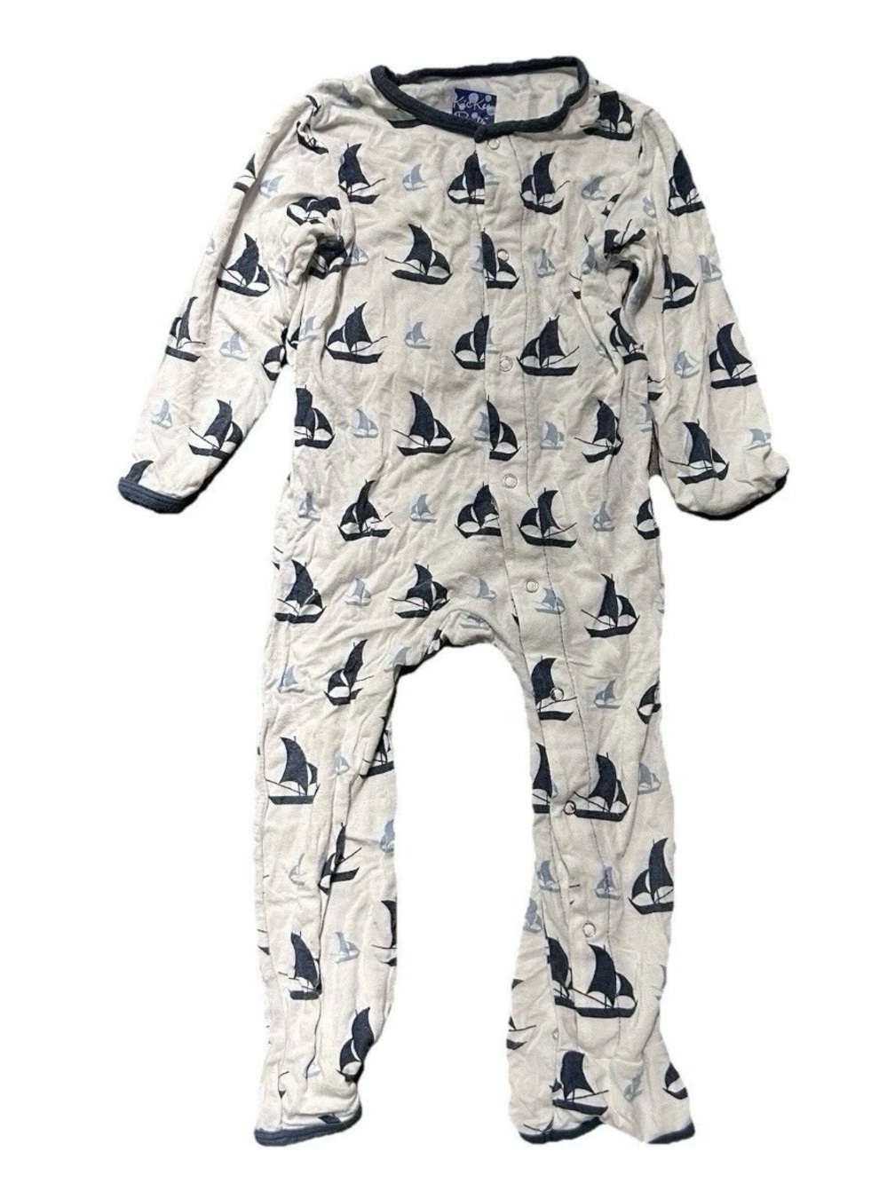 KicKee Pants Toddler White Bamboo Pajamas Blue Sailboats Size 18-24 Months
